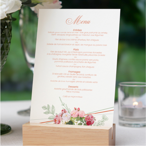 Menu Identité visuelle de mariage personnalisé